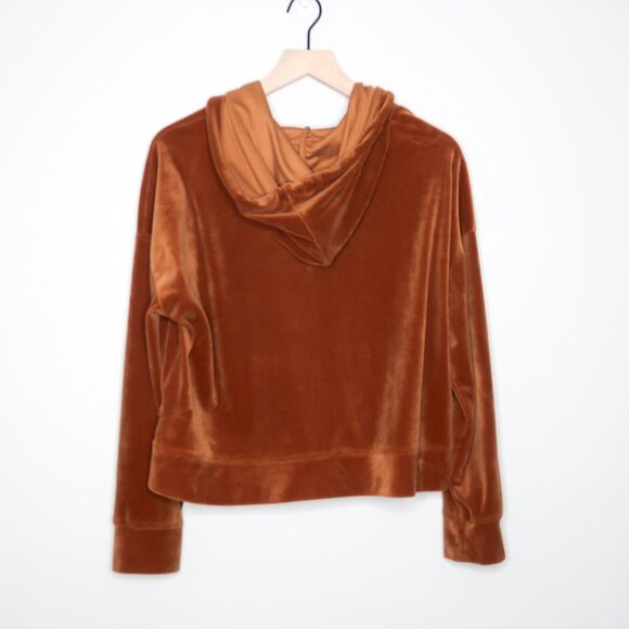 Cable & Gauge Studio Womens Velour Hoodie Large Orange Tan Zip Up Y2K 90s Glam‎ - Picture 2 of 10
